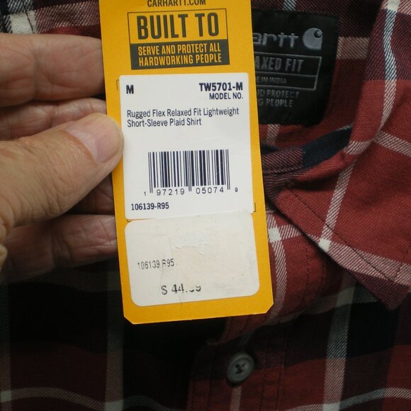 Carhartt Short Sleeve Button Down Red/Navy/White Plaid Casual Shirt, Size Med - Picture 3 of 7